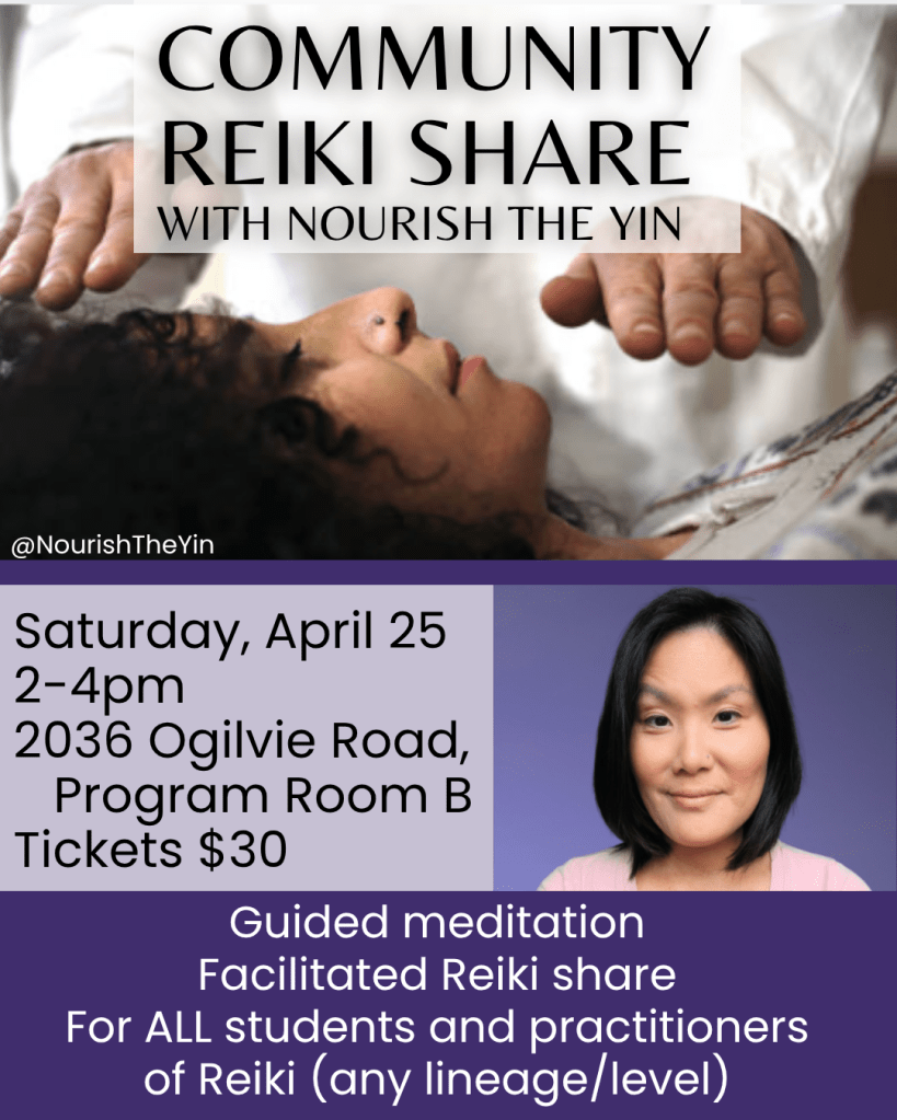 Poster for monthly community reiki shares.