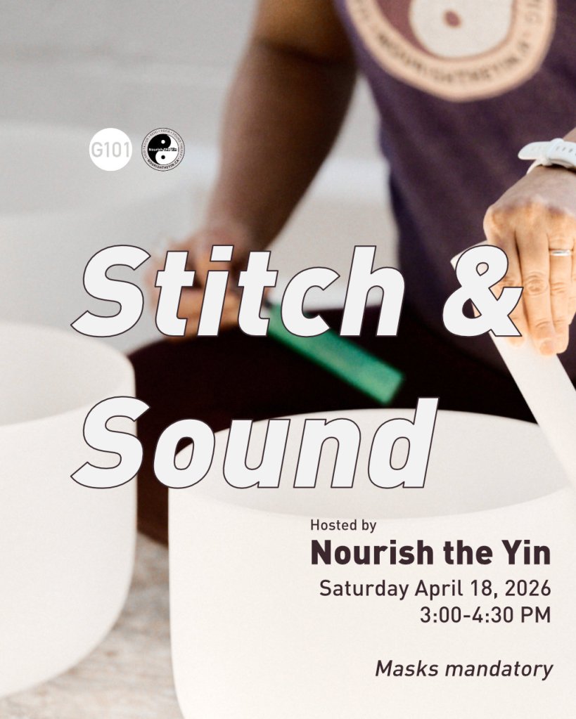 Stitch and Sound event poster. April 18, 3-4:30pm.